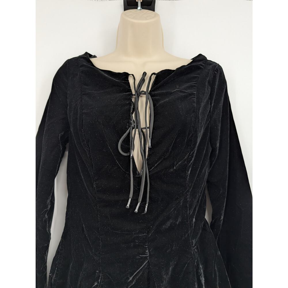 NWT Free People Linney Velvet Minidress Black 2 Goth Witchy Whimsigoth Punk - Picture 2 of 9